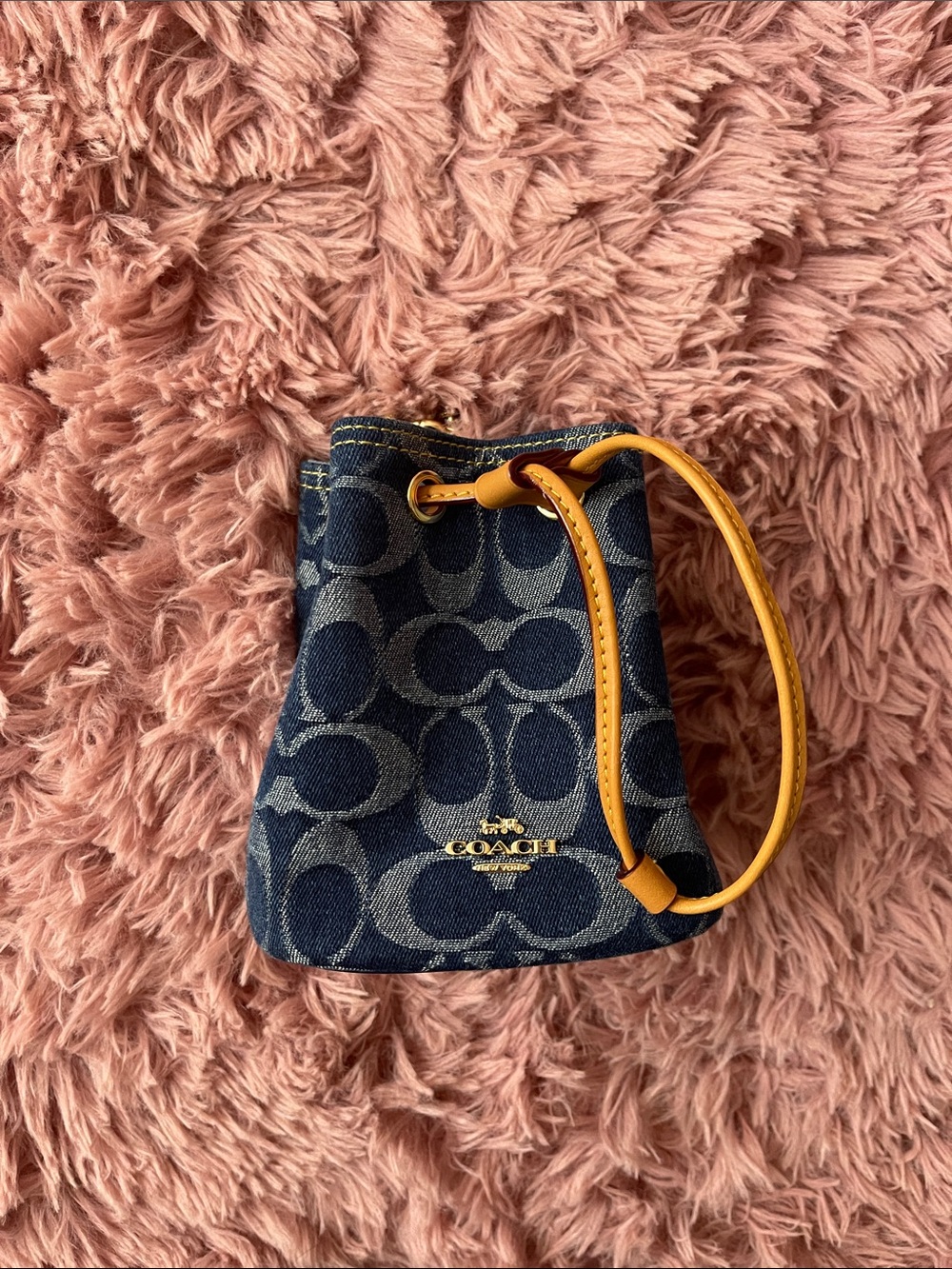 Coach Mini Bucket Bag in Navy Denim with Tan Leather Trim - Picture 12 of 12